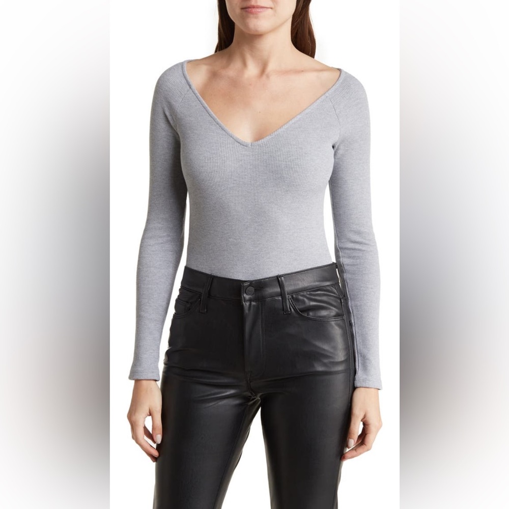 L’Agence Bodysuit Winona rib knit long sleeve heather grey size Small NWT